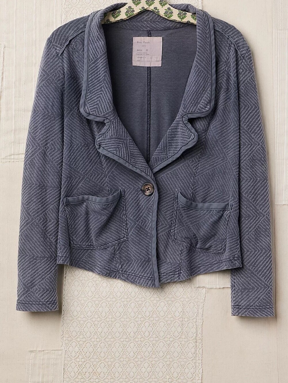 Free People Textured Lightweight Knit Blazer Gray Open Front Jacket Small